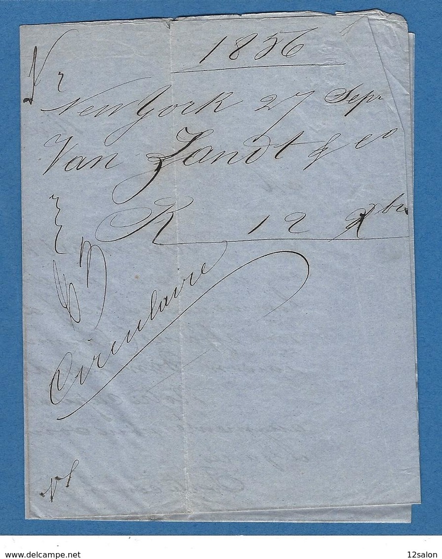 BOUCHES DU RHONE MARSEILLE ACHEMINEUR 1856 écrite à NEW YORK - Poste Maritime