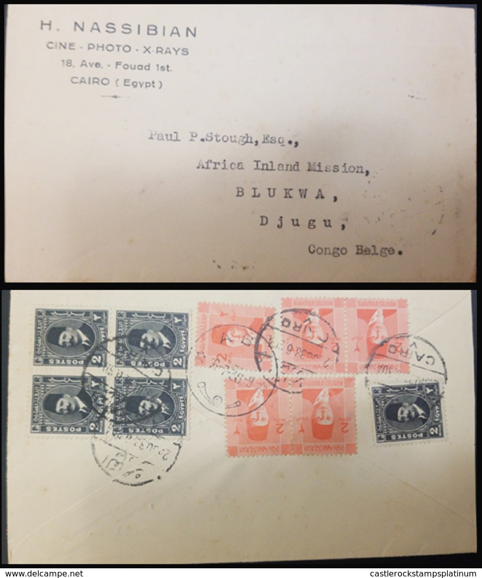 G)1938 EGYPT, KING FAUD B4, KING FAROUK, CIRCULATED COVER TO BELGIUM CONGO, XF - Covers & Documents
