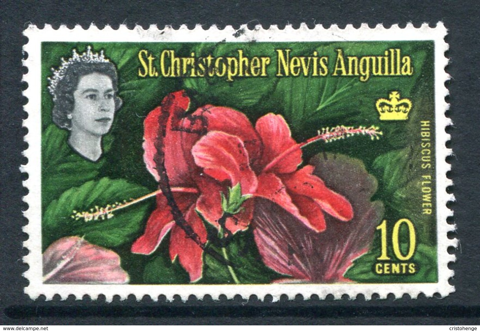 St Kitts, Nevis & Anguilla 1963-69 QEII Pictorials - 10c Hibiscus Used (SG 136) - St.Christopher-Nevis-Anguilla (...-1980)
