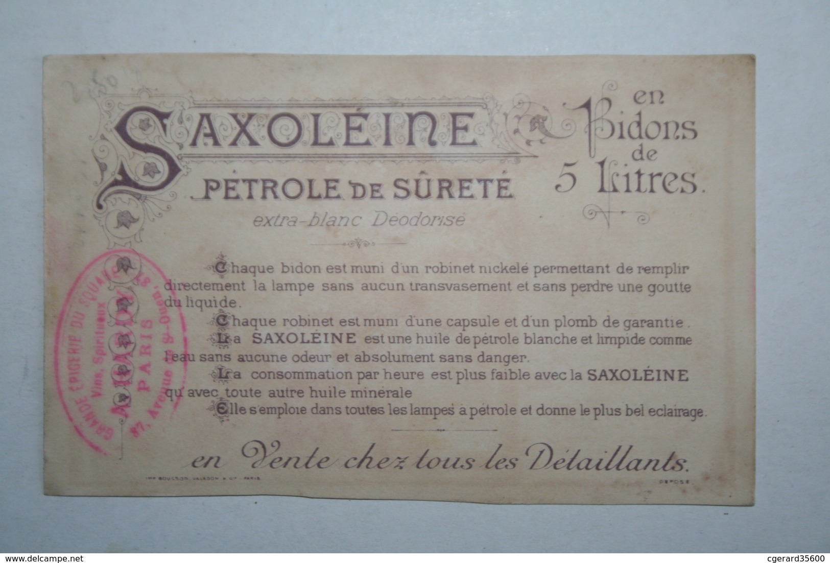 Calendrier - La Saxoleine  Pétrole De Sureté -- Ecole D'Alfort   ( Coupé En  Bas  ) - Kleinformat : ...-1900