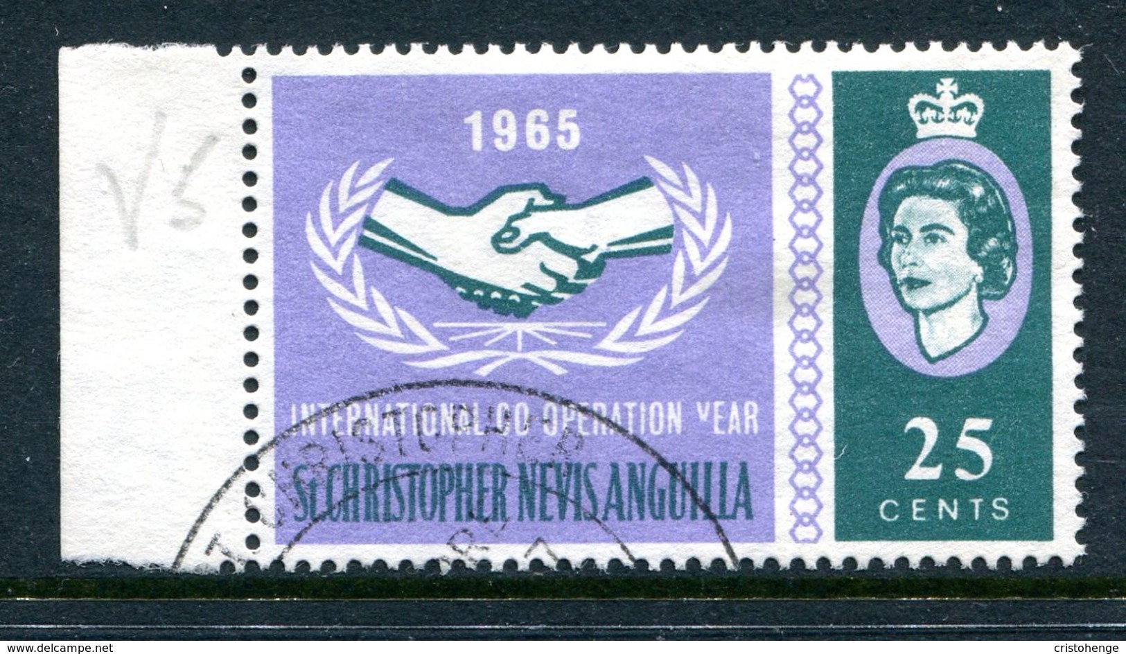 St Kitts, Nevis & Anguilla 1965 International Co-operation Year - ERROR - 25c Value - Broken Y - Used (SG 150 Variety) - St.Christopher-Nevis-Anguilla (...-1980)