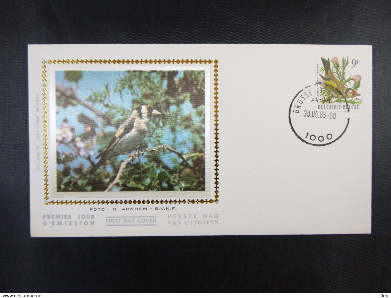 BELG.1985 2190 FDC (Bruxs) Zijde/soie: Buzin " Chardonneret / Putter  " - 1981-1990