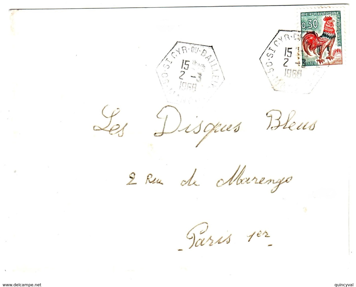 St CYR Du BAILLEUL 50 Manche Lettre 30c Coq Decaris Issu De Carnet Ob Recette Auxiliaire Rurale E9 RAR Hexagone 2 3 1968 - Lettres & Documents