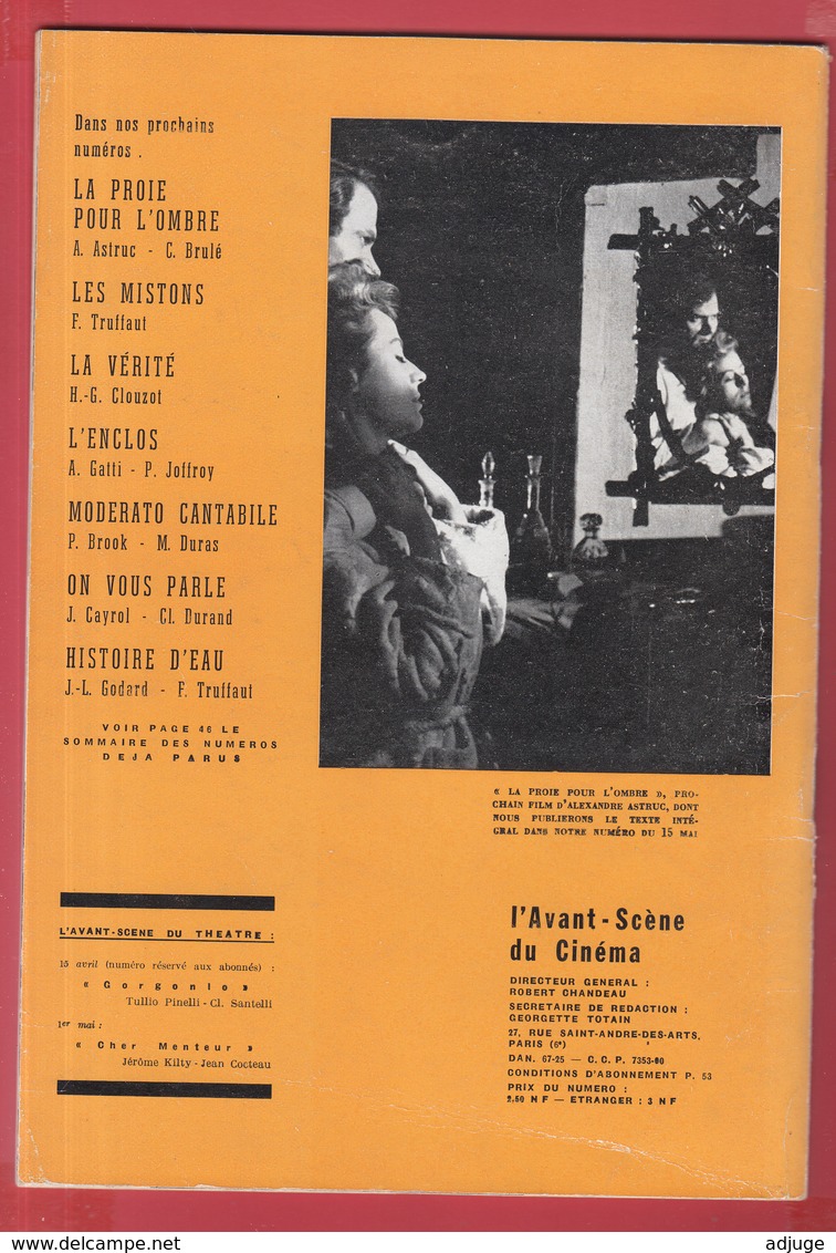 Revue L'Avant-Scène CINÉMA N°3-15 Avril 1961* La Princesse De Clèves , Jean MARAIS, Marina VLADY, *SUP - 4 SCANS - Französische Autoren