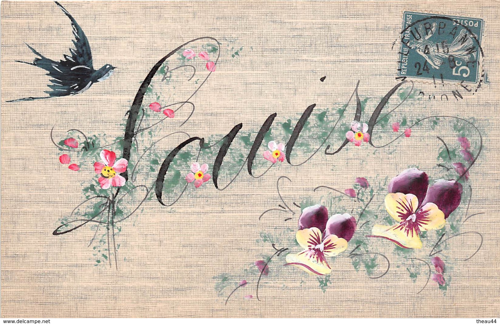 ¤¤  -  Carte Fantaisie  -  Prénom  -  LOUISE  -  Oiseau , Fleurs   -  ¤¤ - Prénoms