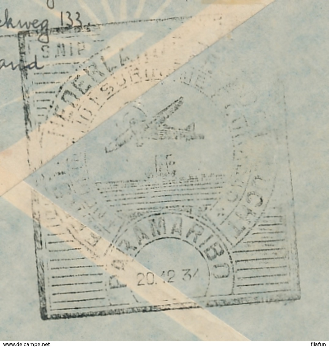 Nederland / Suriname - 1934 - 4 Zegels Op SNIP-vlucht Van Scheveningen-Gentschestraat Naar Paramaribo En Terug - Luftpost