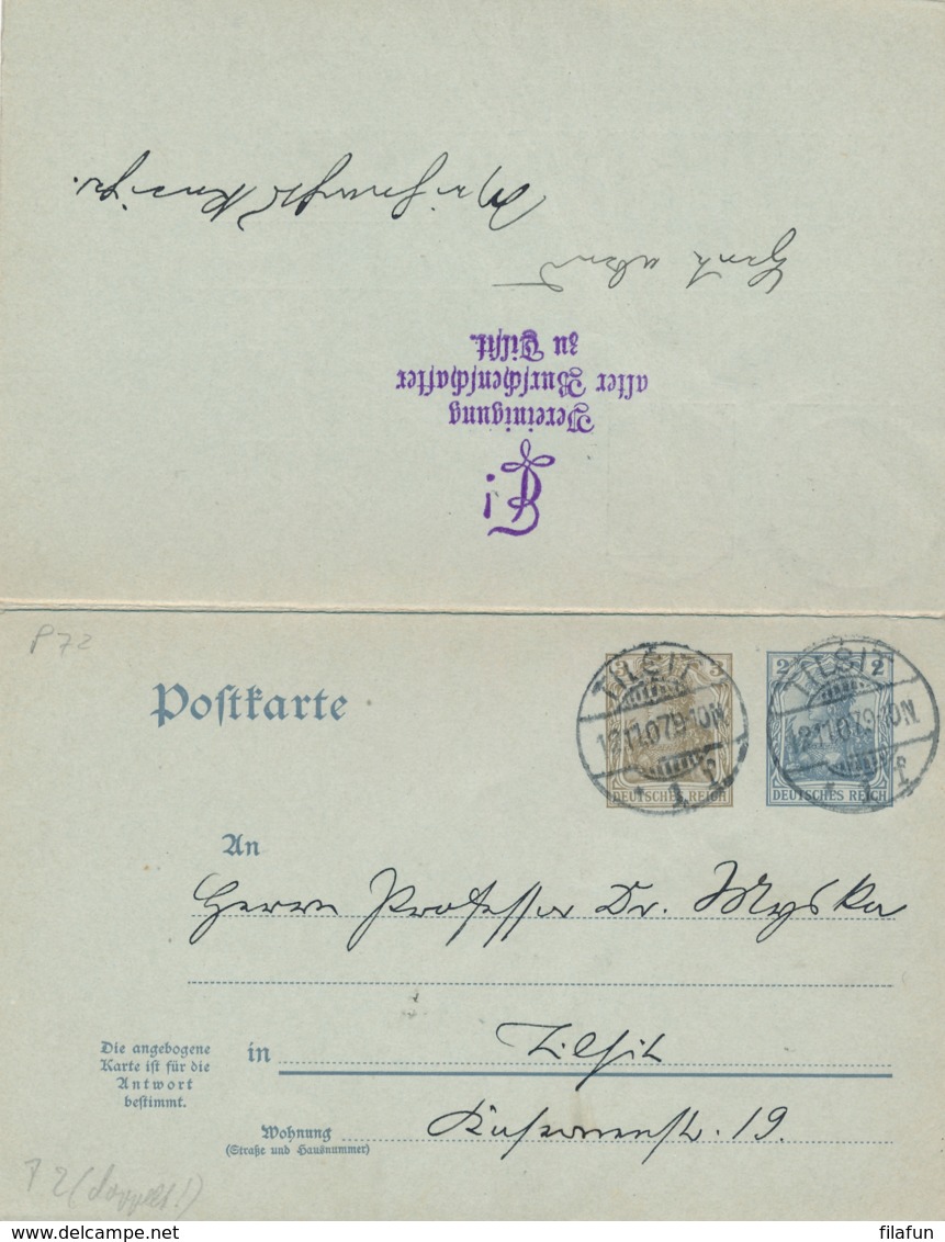 Deutsches Reich - 1879 - 2&3 + 2&3Pf Postkarte P72 - Dubbel Gebruikt Tilsit / Both Cardsides Used - Sonstige & Ohne Zuordnung