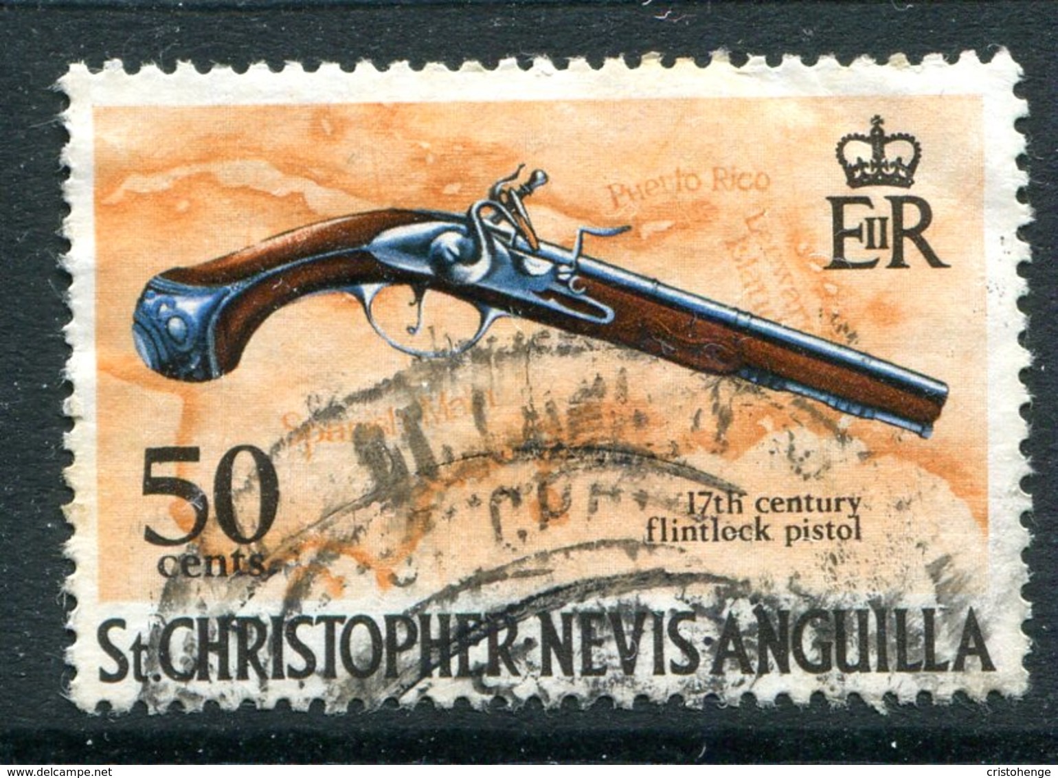 St Kitts, Nevis & Anguilla 1970-74 Pirates - 50c Flintlock Pistol Used (SG 217) - St.Christopher-Nevis & Anguilla (...-1980)