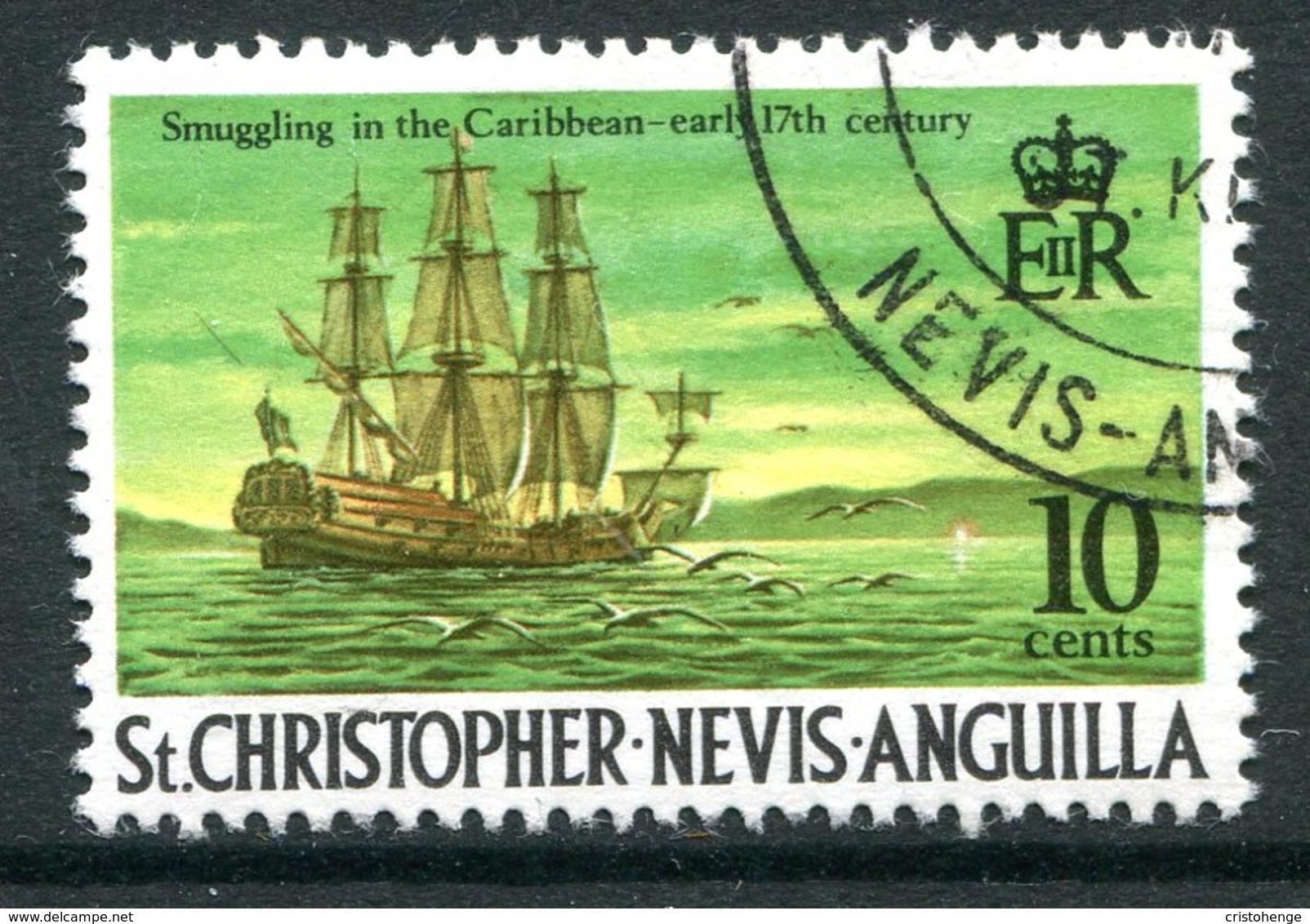 St Kitts, Nevis & Anguilla 1973-74 Pirates - New Wmk. - 10c Smuggler's Ship Used (SG 274) - St.Christopher, Nevis En Anguilla (...-1980)