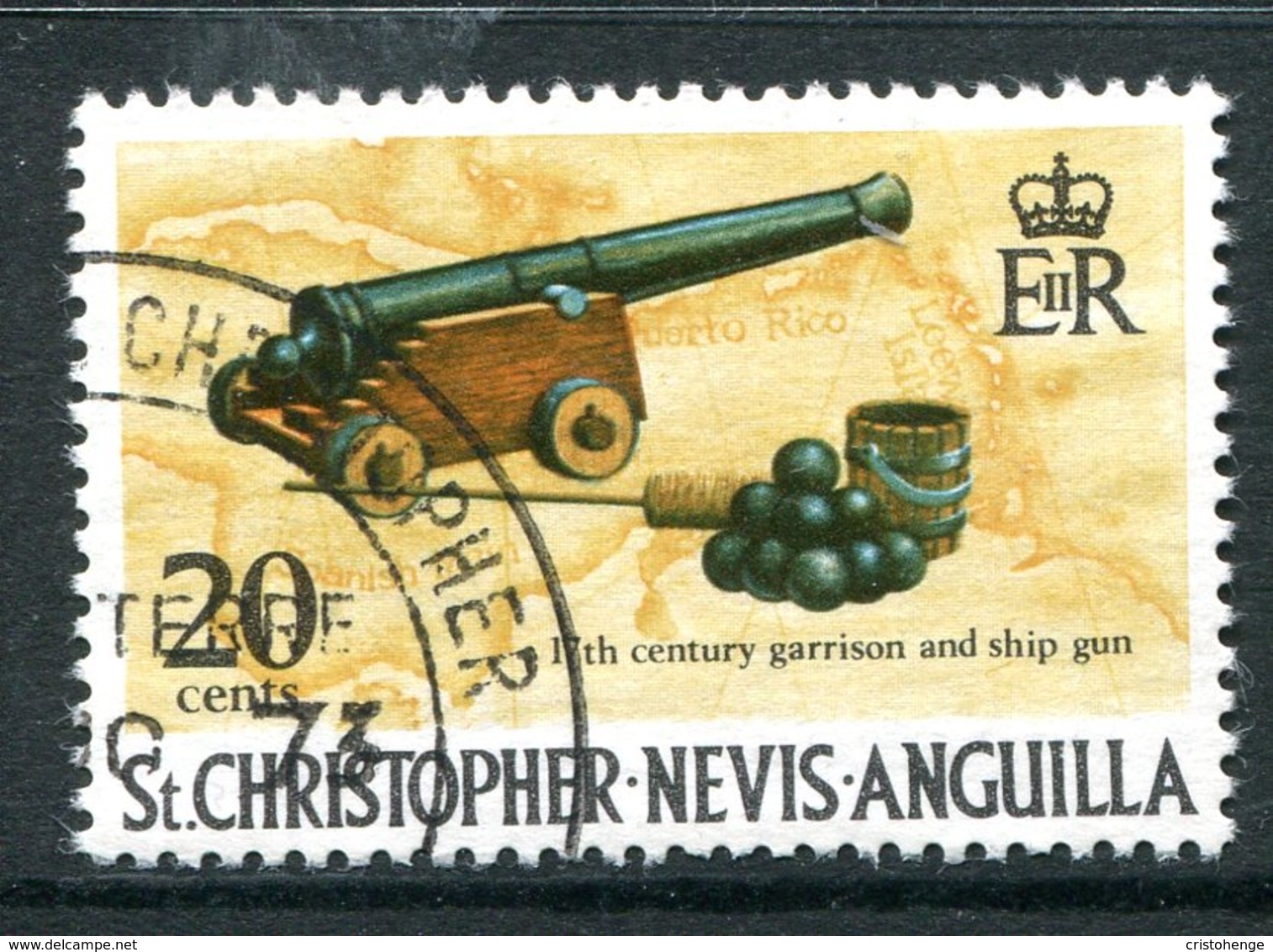 St Kitts, Nevis & Anguilla 1973-74 Pirates - New Wmk. - 20c Cannon Used (SG 276) - St.Christopher-Nevis-Anguilla (...-1980)