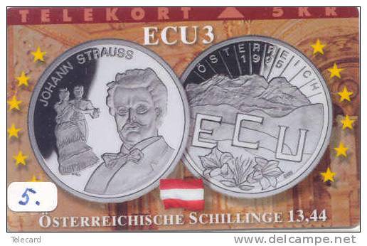 Denmark ECU OSTERREICH (5) PIECES ET MONNAIES MONNAIE COINS MONEY PRIVE 1500 EX JOHANN STRAUSS MUSIQUE MUSIC - Stamps & Coins