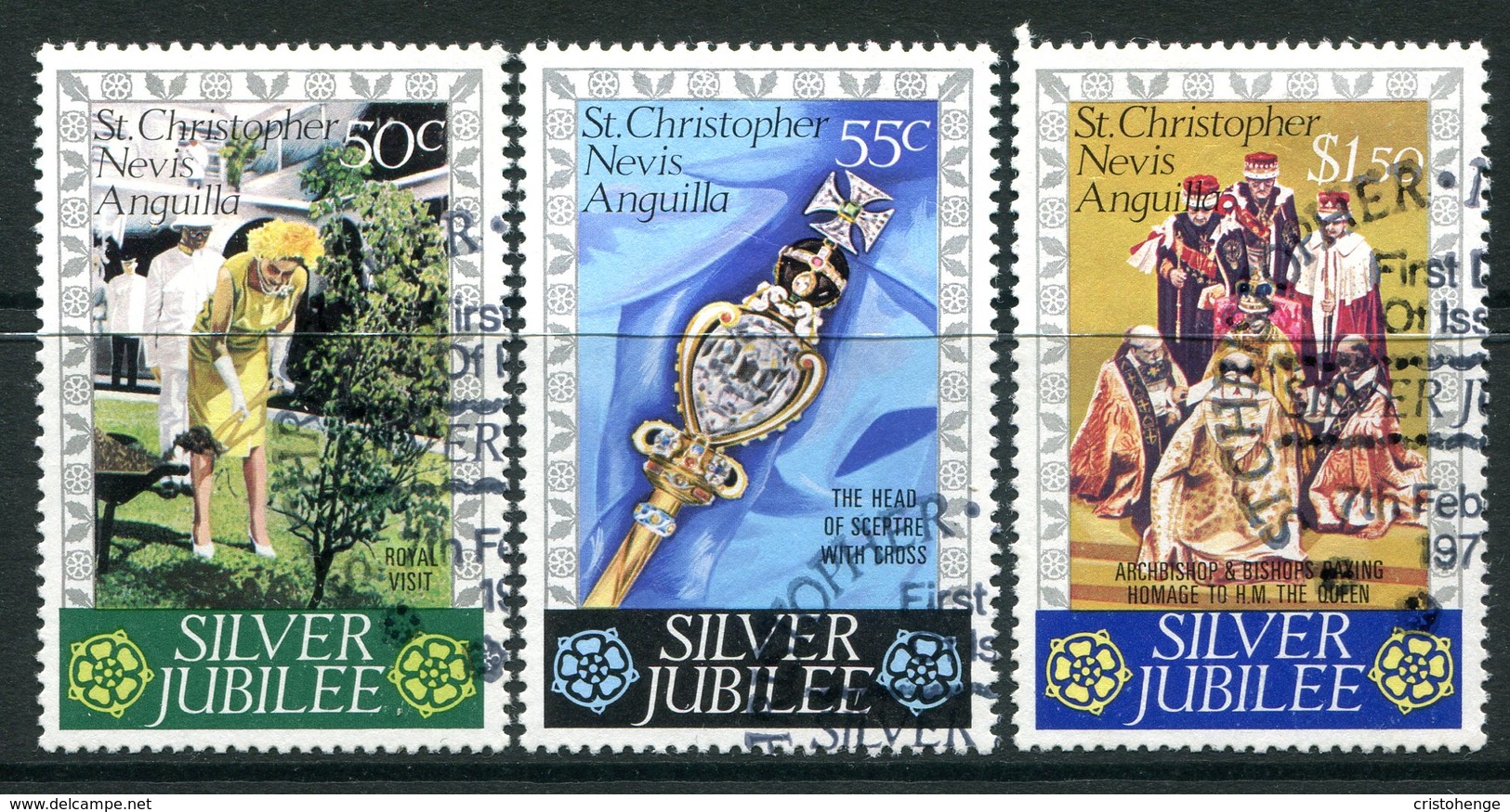St Kitts, Nevis & Anguilla 1977 Silver Jubilee Set Used (SG 367-369) - St.Christopher-Nevis-Anguilla (...-1980)