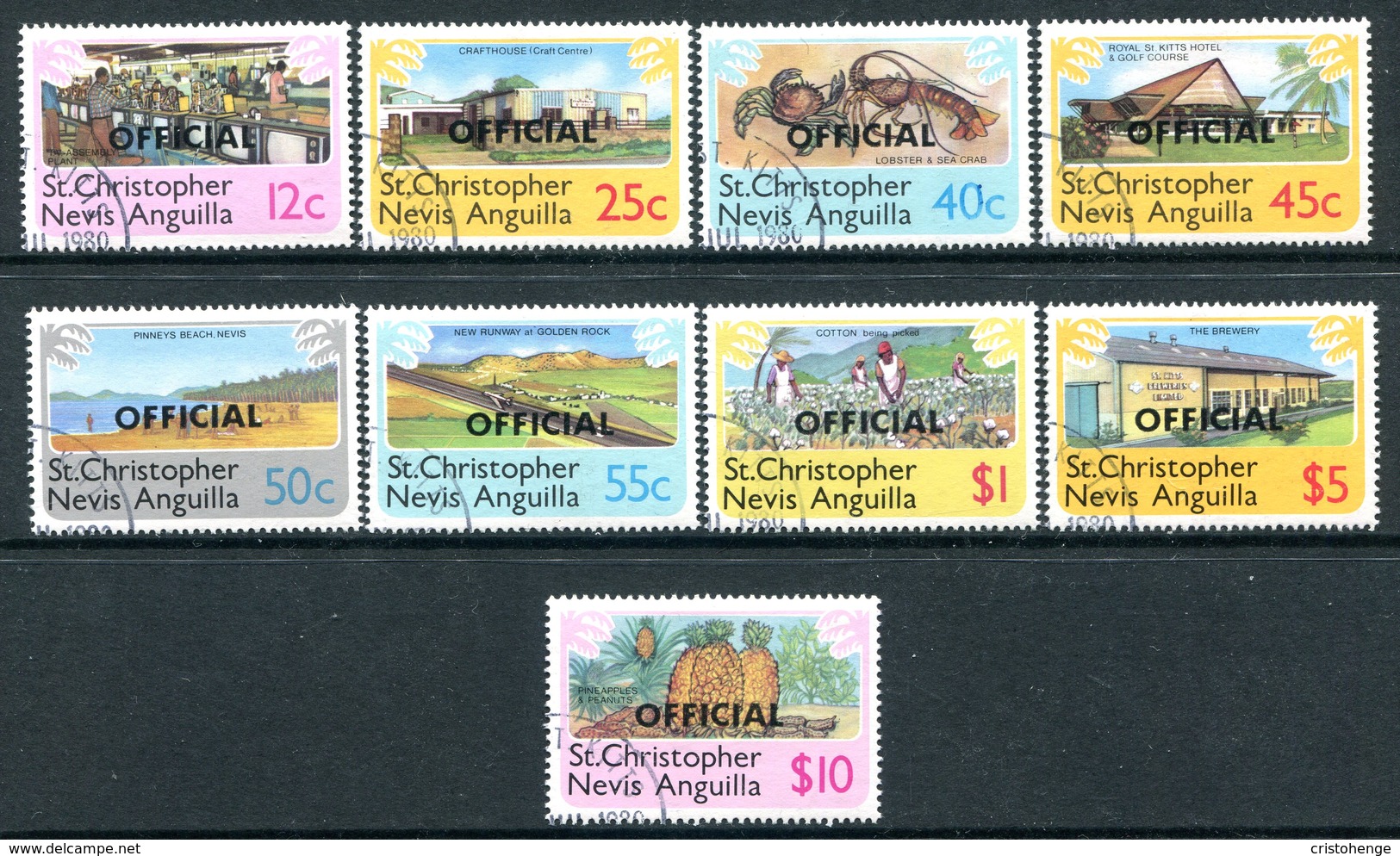 St Kitts, Nevis & Anguilla 1980 Officials Set Used (SG O1-O9) - St.Christopher-Nevis & Anguilla (...-1980)
