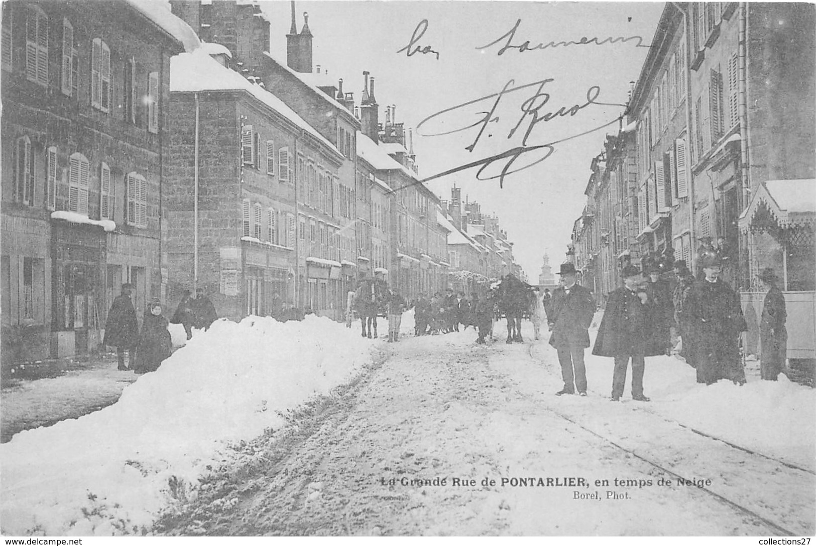 25-PONTARLIER- LA GRANDE RUE DE PONTARLIER EN TEMPS DE NEIGE - Pontarlier