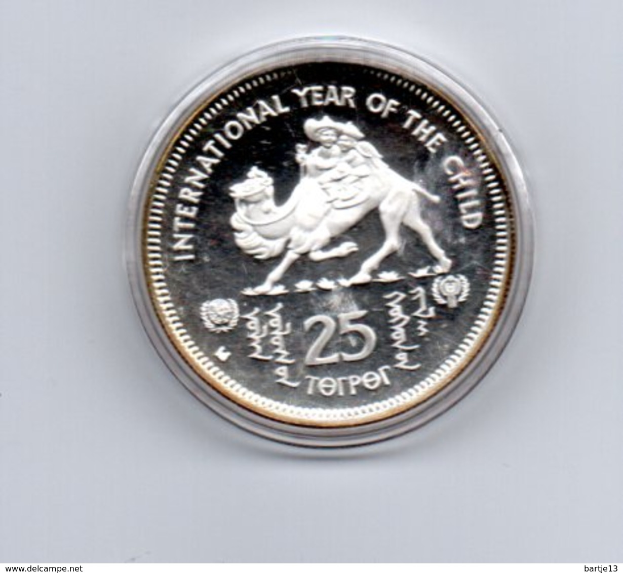 MONGOLIE 25 TUGRIK 1980 ZILVER PROOF YEAR OF THE CHILD CAMEL KAMEEL DAMAGE ONLY ON CAPSEL - Mongolie