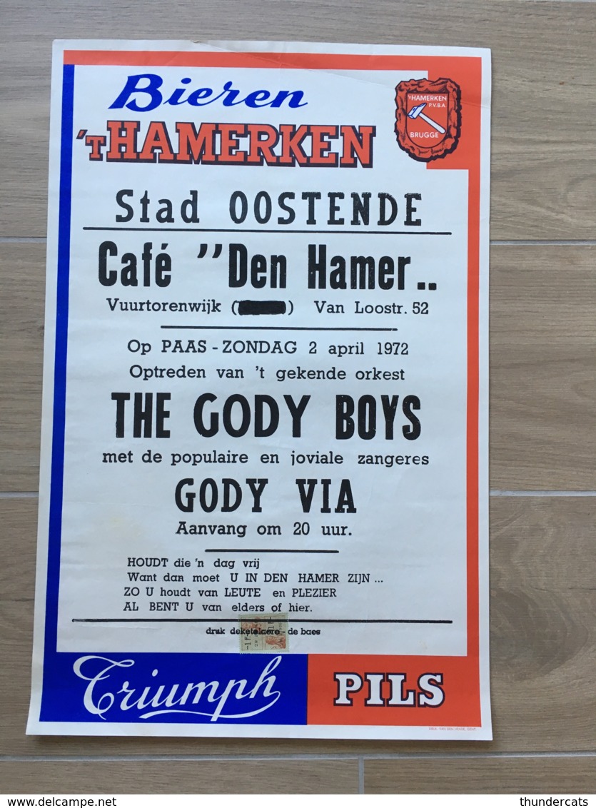 AFFICHE POSTER OOSTENDE OSTENDE BIEREN 'T HAMERKEN OPEX TRIUMPH PILS 1972  54 X 35 - Plakate