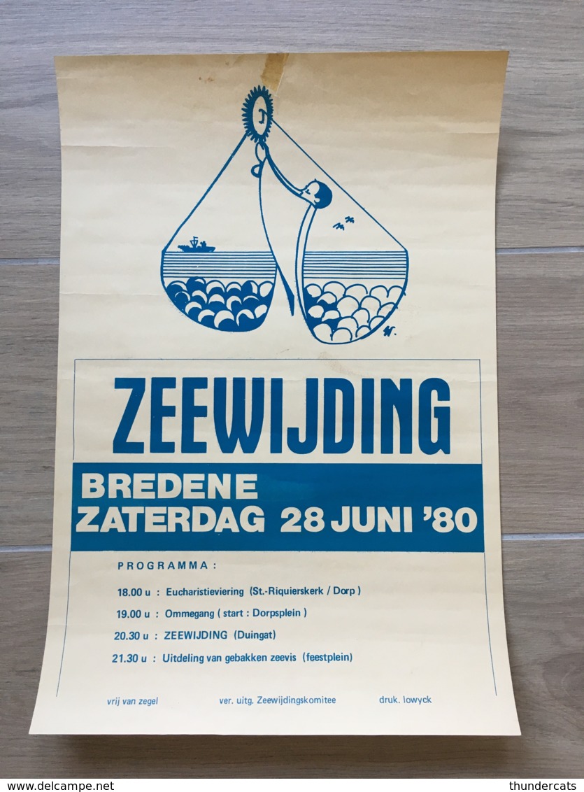 AFFICHE POSTER BREDENE BREEDENE 1980 ZEEWIJDING  45 X 30 - Affiches