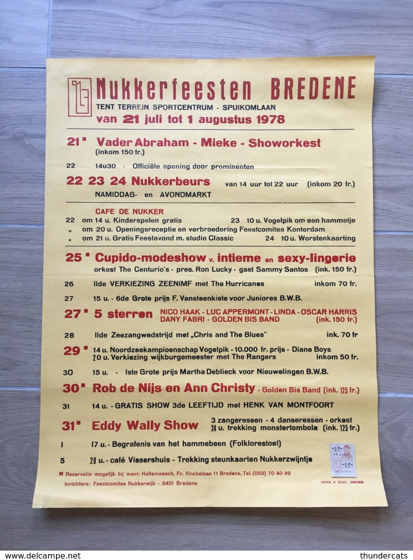 AFFICHE POSTER BREDENE BREEDENE NUKKERFEESTEN 1978 ZEEWIJDING  45 X 51 - Affiches