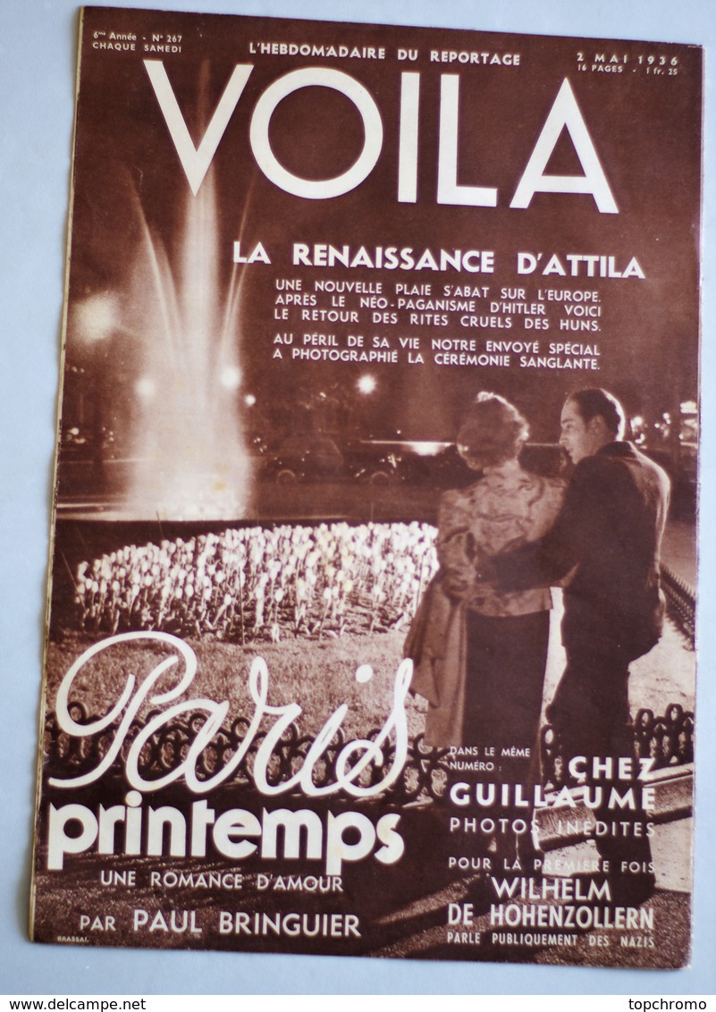 Revue VOILA 1936 N° 267 Vainqueur Du Vertige Colleano Renaissance D'Attila Paris Printemps Une Romance D'amour L'Italie - 1900 - 1949