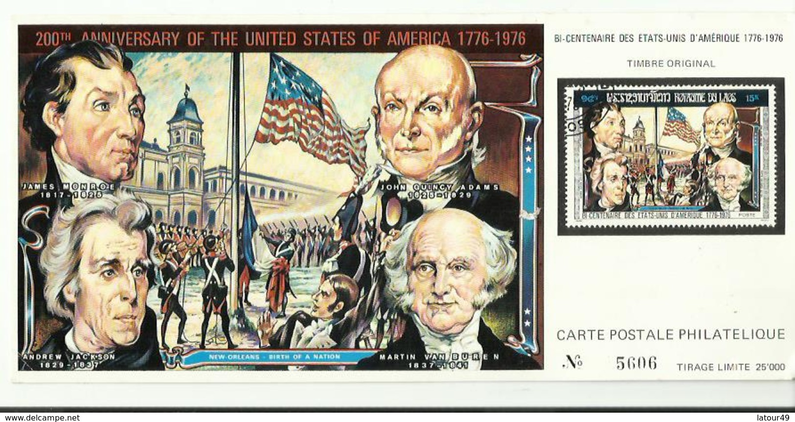 Carte Avec Timbre Bi Centenaire Des Etats Unis D Amerique 1776 1976 Timbre Original Carte Postale Philatelique No 5606 - Autres - Amérique