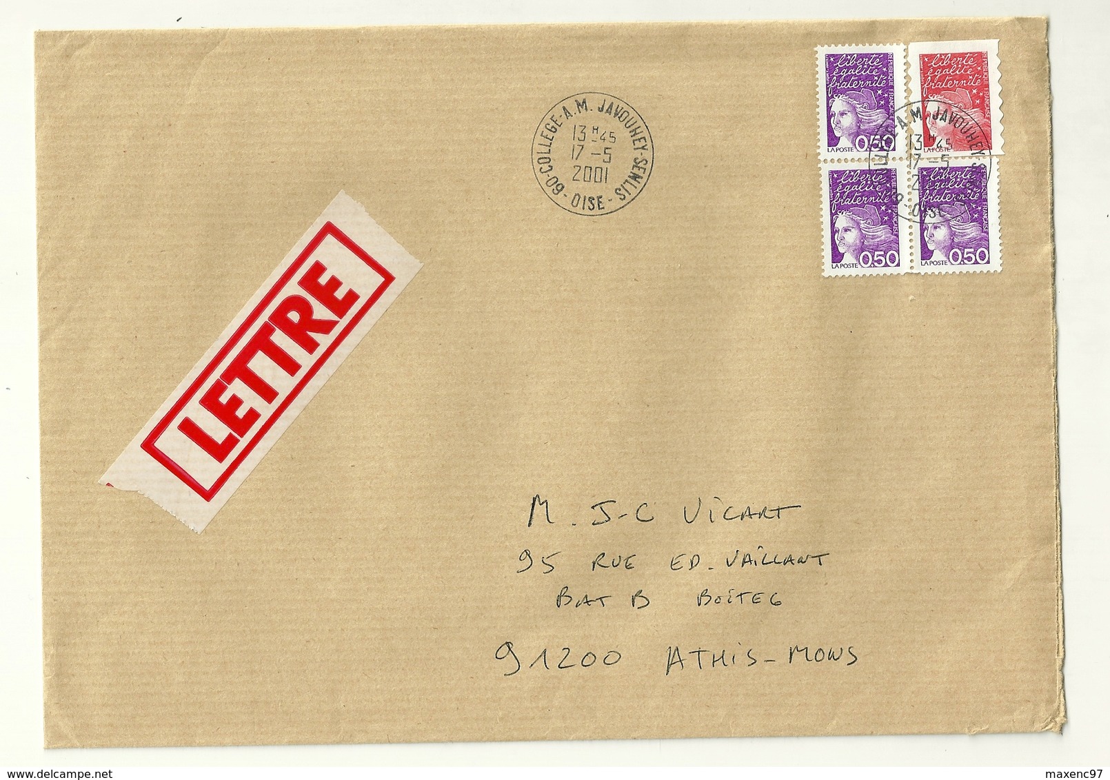 Lettre Obliteration College A M JAVOUHEY SENLIS OISE Sur Marianne De Luquet - 1961-....