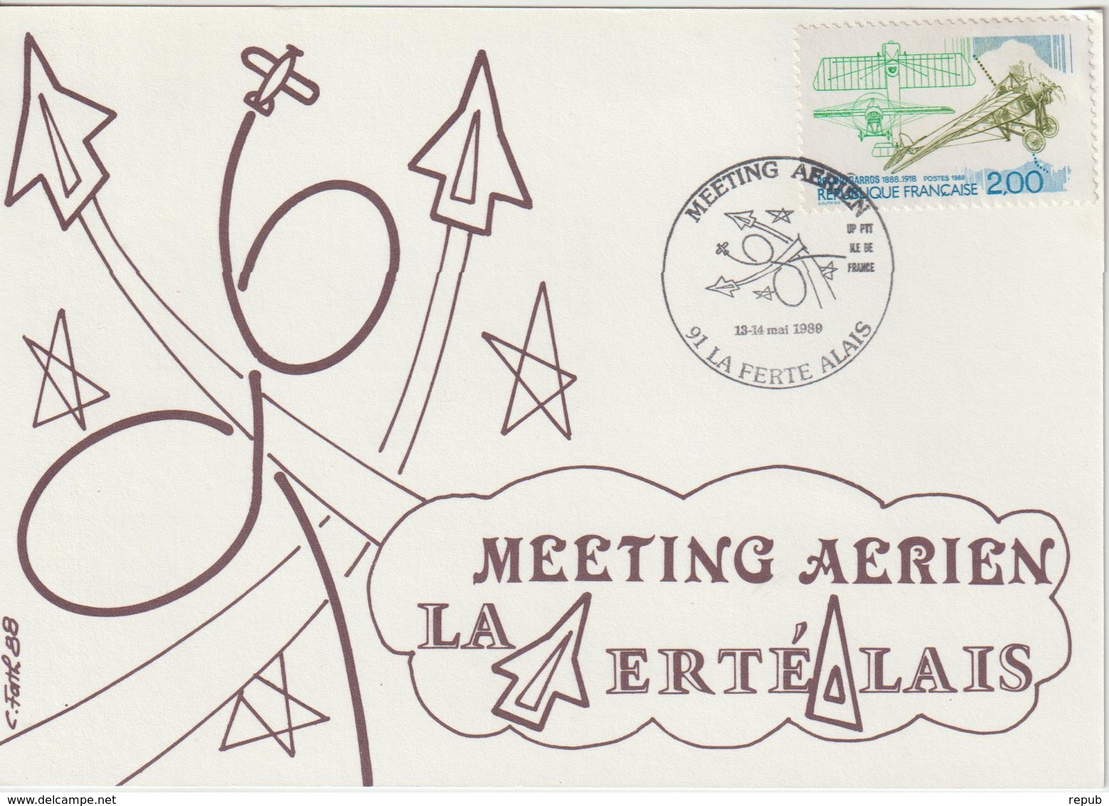 France Carte Meeting Aérien La Ferté Alais 1989 - Matasellos Conmemorativos