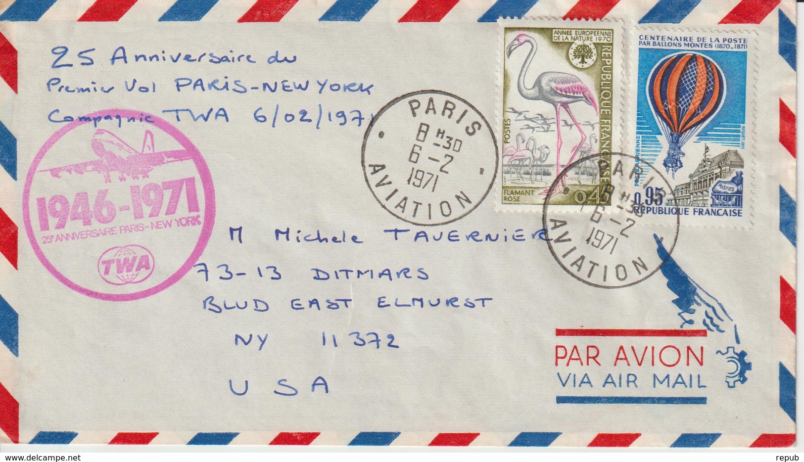 France 25ème Anniversaire Liaison Paris New York 1971 - 1960-.... Cartas & Documentos