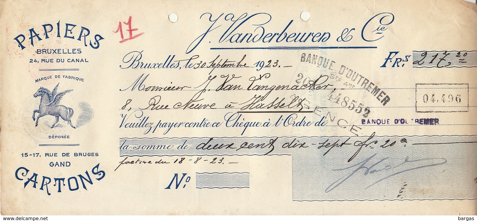 Document Papier Carton Imprimerie Vanderbeuren à Bruxelles - 1900 – 1949