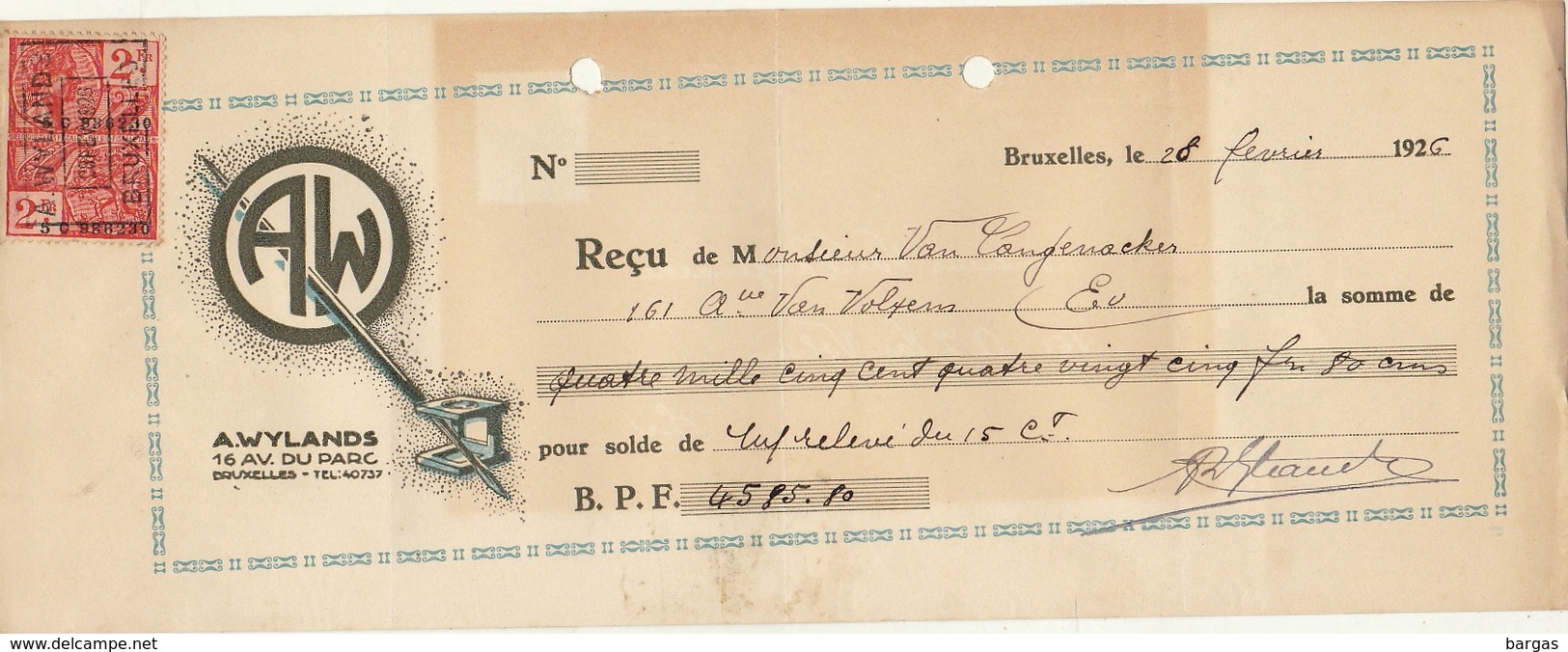 Document Imprimerie Lithographie Encres D'imprimerie Wylands à Bruxelles - 1900 – 1949