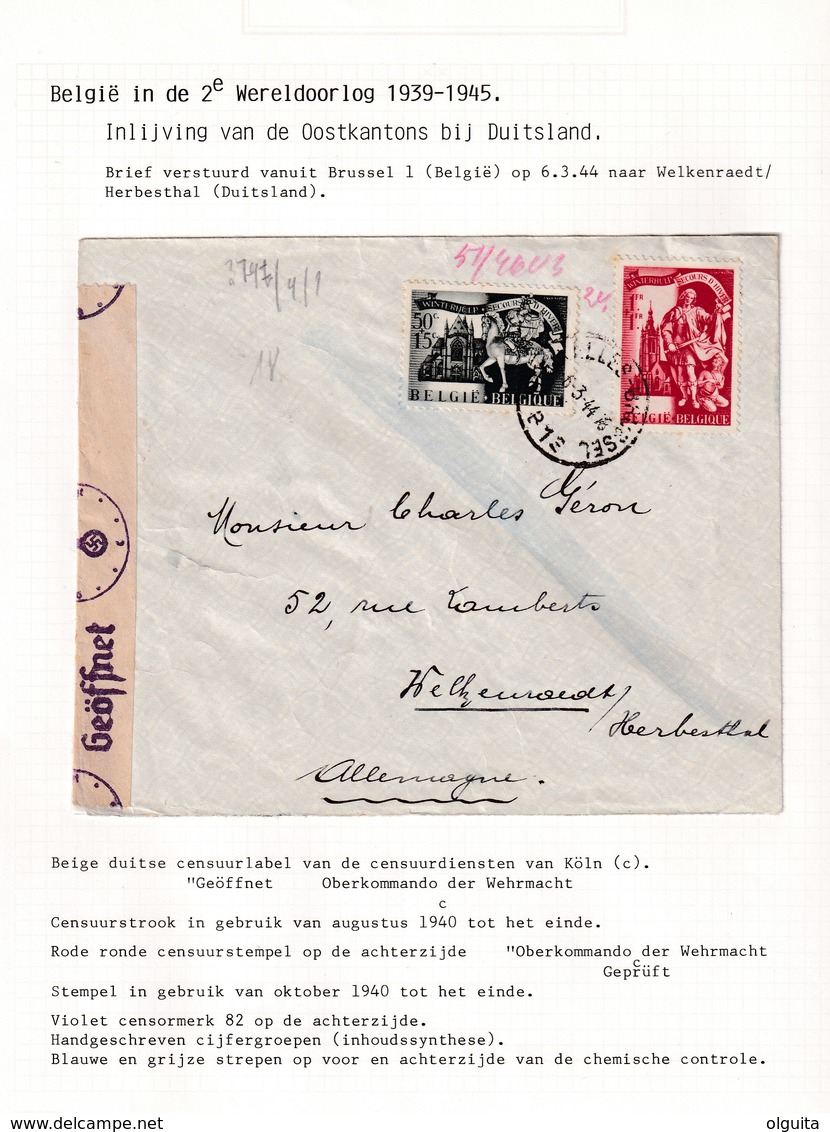 DDW785 - Lettre TP Secours D' Hiver BRUXELLES 1944 Vers WELKENRAEDT (Allemagne) - CANTONS DE L'EST Intégrés Au Reich - Guerre 40-45 (Lettres & Documents)