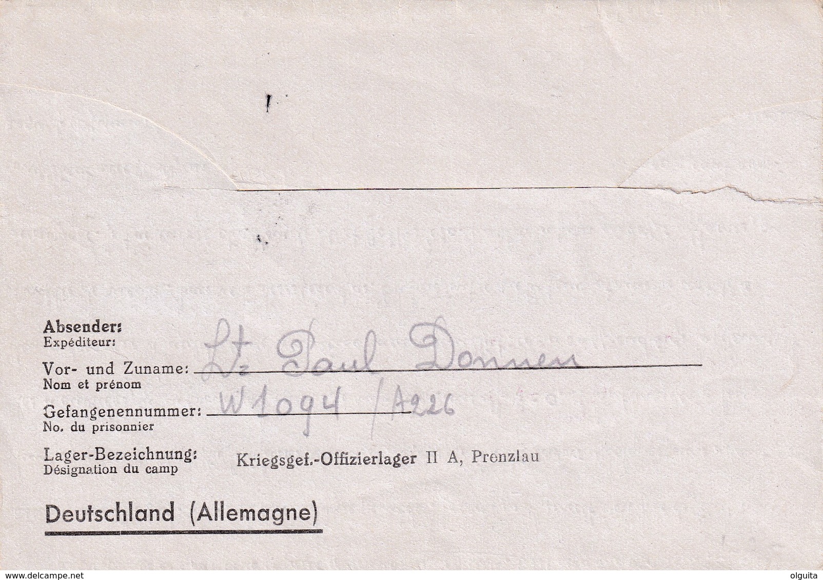 DDW788 - Formule De Prisonnier 1943 Vers LEMBEEK Lez HALLE - Cachet OFLAG II ( Penzlau ) - Guerre 40-45 (Lettres & Documents)