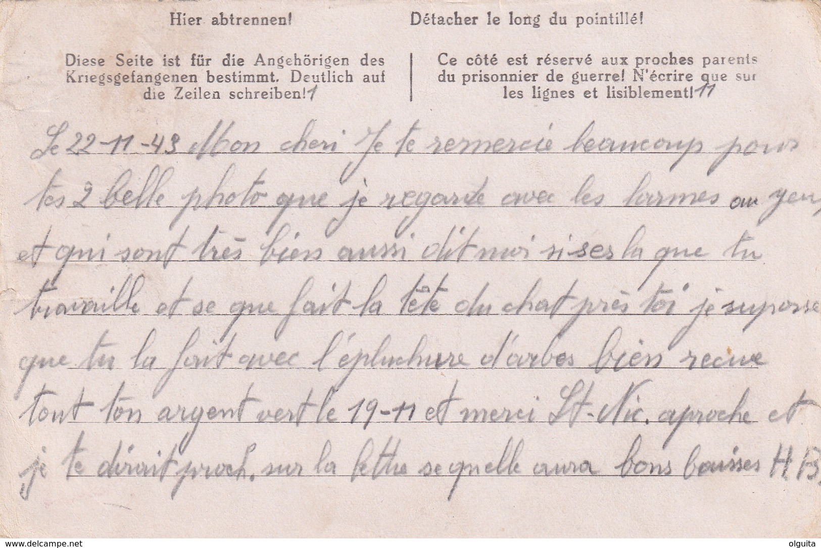 DDW789 - Formule De Prisonnier Carte-Réponse SPA 1943 Vers Stammlager XIII B - Censure Du Camp - Guerre 40-45 (Lettres & Documents)