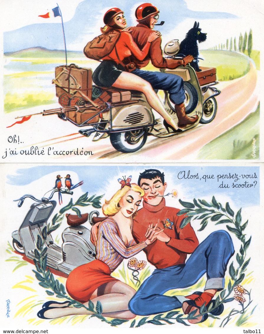 Illustrateur Carrière - Lot De 5 Cartes - Vespa - Scooter - Carrière, Louis