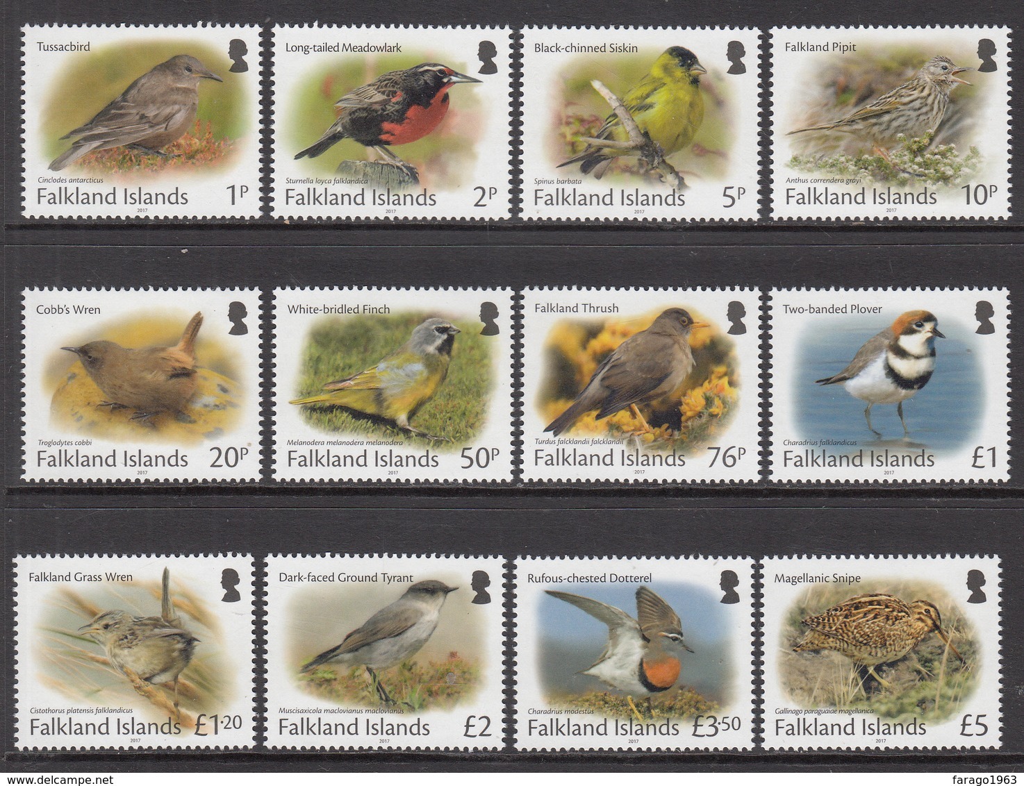 2017 Falkland Islands  Birds Definitives Complete Set Of 12 MNH  @ FACE VALUE - Falkland