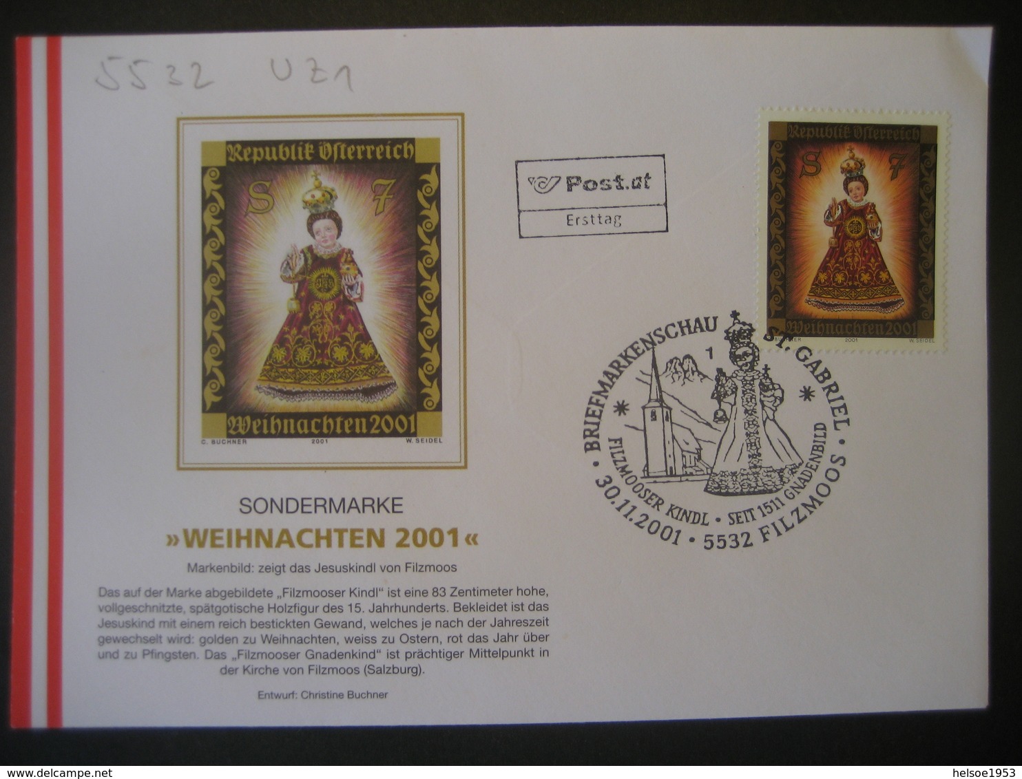 Österreich- Advent Filzmoos 30.11.2001 FDC Filzmooser Kindl, Gnadenbild Seit 1511 - Covers & Documents