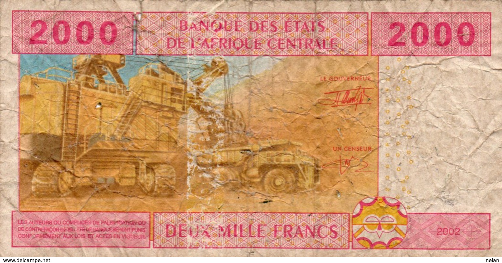 CENTRAL AFRICAN STATES 2000 FRANCS 2002 P-408Aa -A For Gabon (2002-) CIRC.(2 PICCOLI STRAPI ) - Central African States