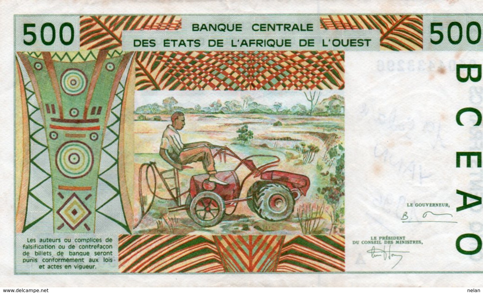 WEST AFRICAN STATES 500 FRANCS 1995 P-110Ae XF(SCRITTA)-A For Cote D'Ivoire (Ivory Coast) - West African States