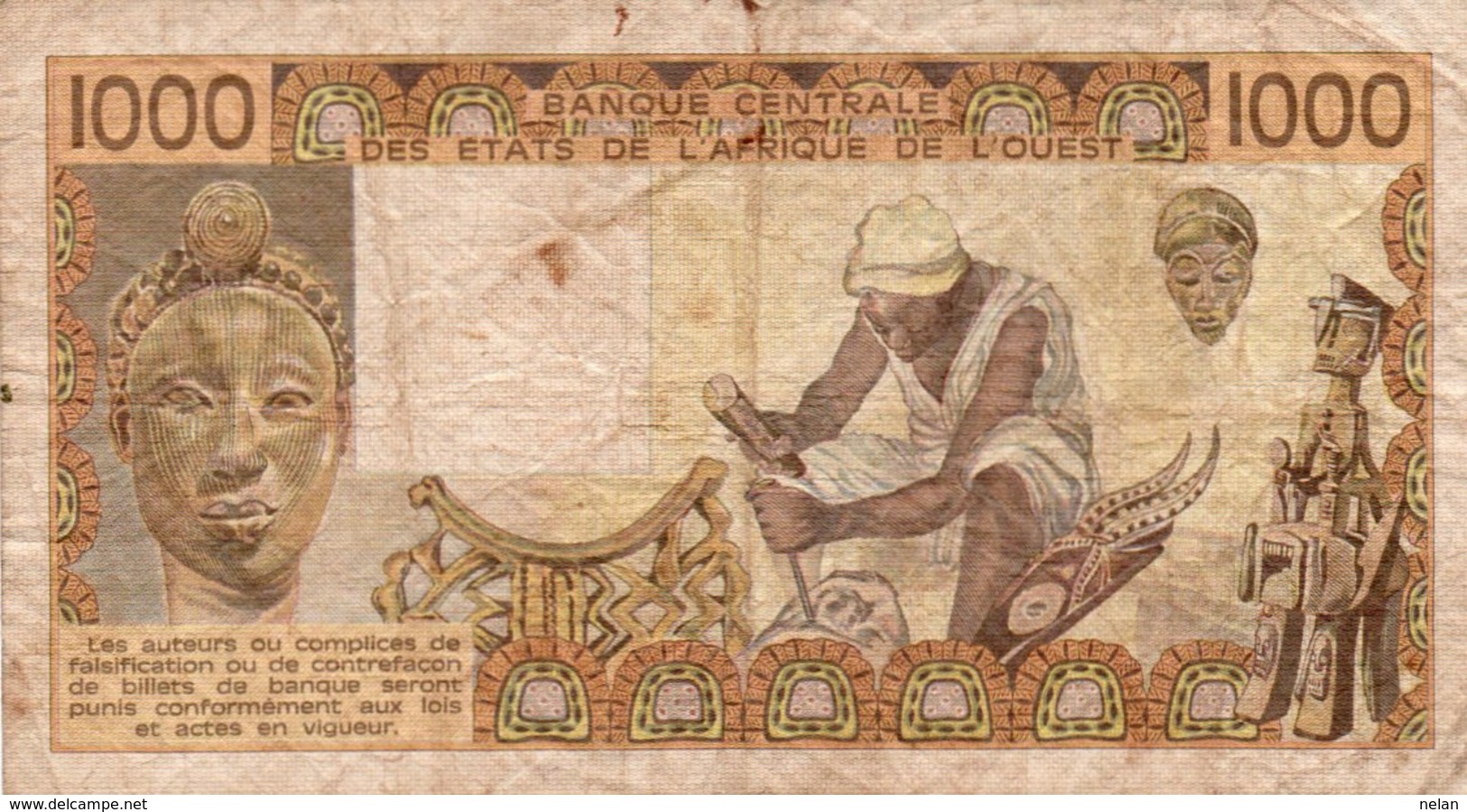 WEST AFRICAN STATES 1000 FRANCS 1981 P-207Bb  CIRC.-B For Benin (Dahomey) - États D'Afrique De L'Ouest