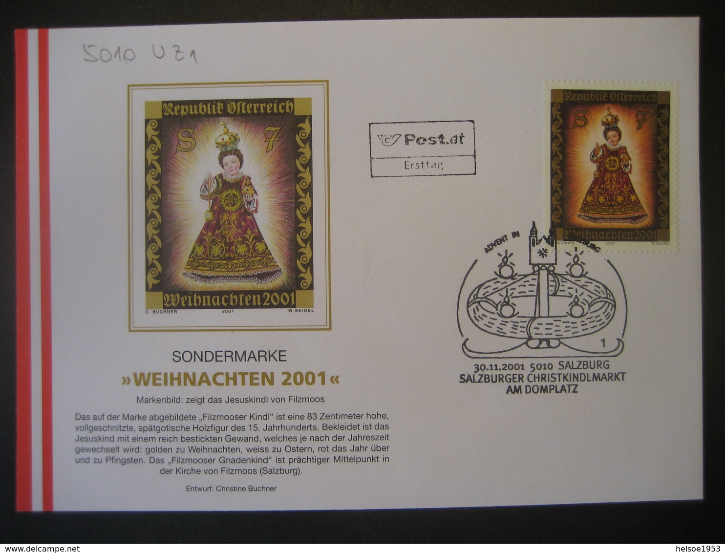 Österreich- Advent Salzburg 30.11.2001 FDC SStp. Christkindlmarkt Am Domplatz - Cartas & Documentos