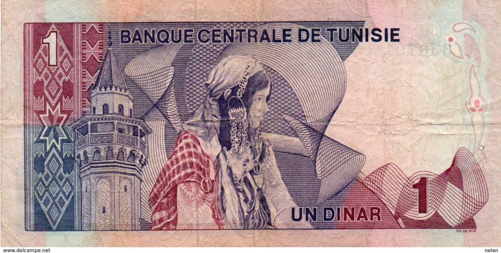 TUNISIA 1 DINAR 1972 P-67a CIRC.  SERIE 330701 - West African States