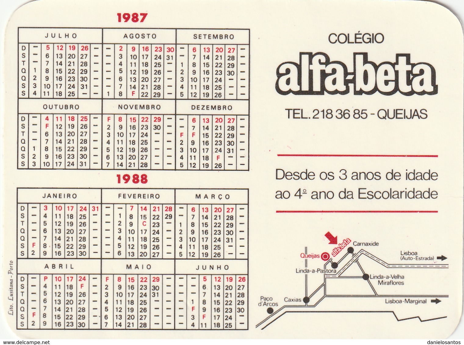 1988 Pocket Calendar Calandrier Calendario Portugal Crainças Children Les Enfants Ninos School Escola Colegio Alfa-beta - Grand Format : 1981-90