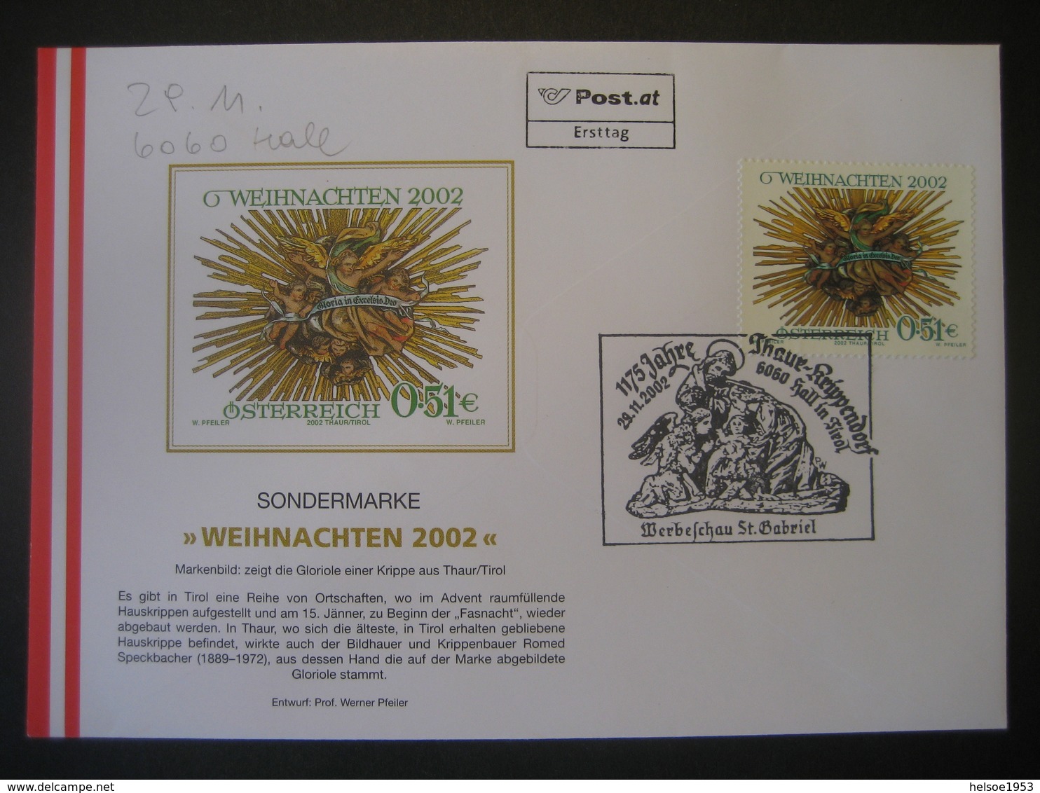 Österreich- Advent Lilienfeld 28.11.2002 FDC SStp. 1175 Jahre Thaur Krippendorf - Covers & Documents