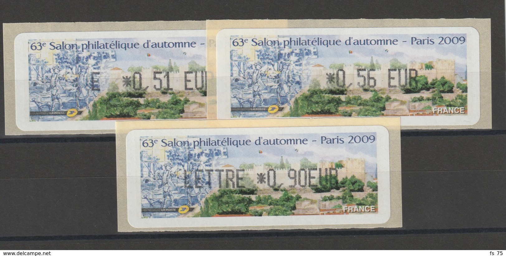 FRANCE - 3 VIGNETTES 0,51€, 0,56€ ET 0,90€ - 63E SALON PHILATELIQUE D'AUTOMNE - PARIS 2009 - 1999-2009 Illustrated Franking Labels