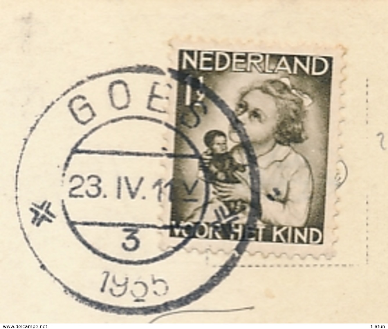 Nederland - 1935 - 1,5 Cent Kinderzegel Op Fotokaart Van Goes Naar Heinenoord - Goes, Groote Markt - Brieven En Documenten