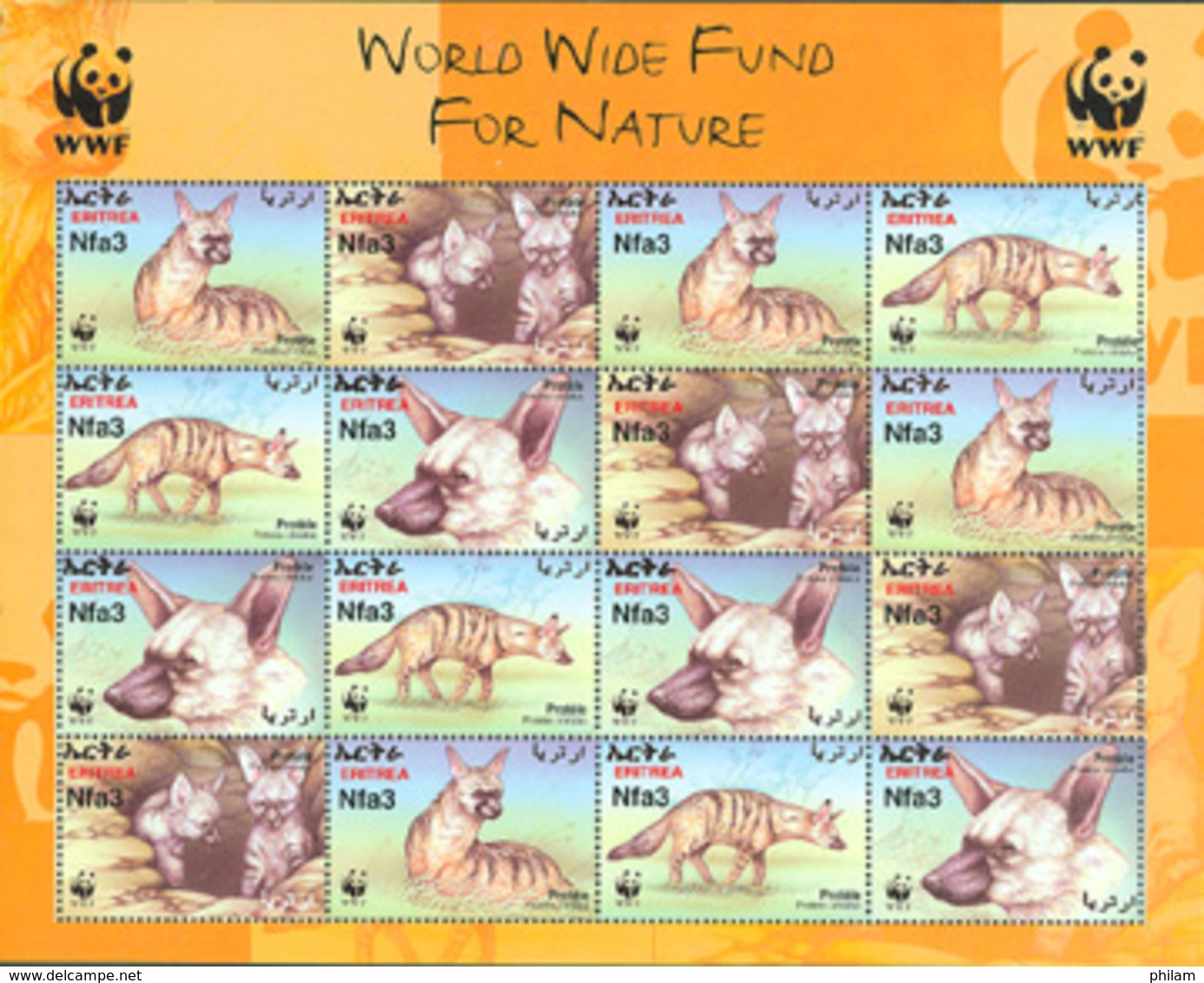 ERITREE 2001 - W.W.F. - Faune - Loup Sauvage Des Sables - 4 V. - Neufs