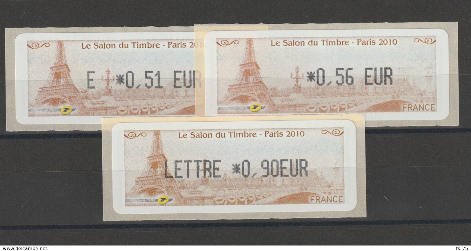 FRANCE - 3 VIGNETTES 0,51€, 0,56€ ET 0,90€ - LE SALON DU TIMBRE PARIS 2010 - 2010-... Geïllustreerde Frankeervignetten