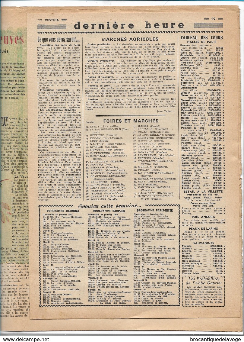 22 Janvier 1949 RUSTICA N° 4  Les Précieux Services De L'Âne  Hebdomadaire Illustré 20 Pages Voir Scans - Autres & Non Classés