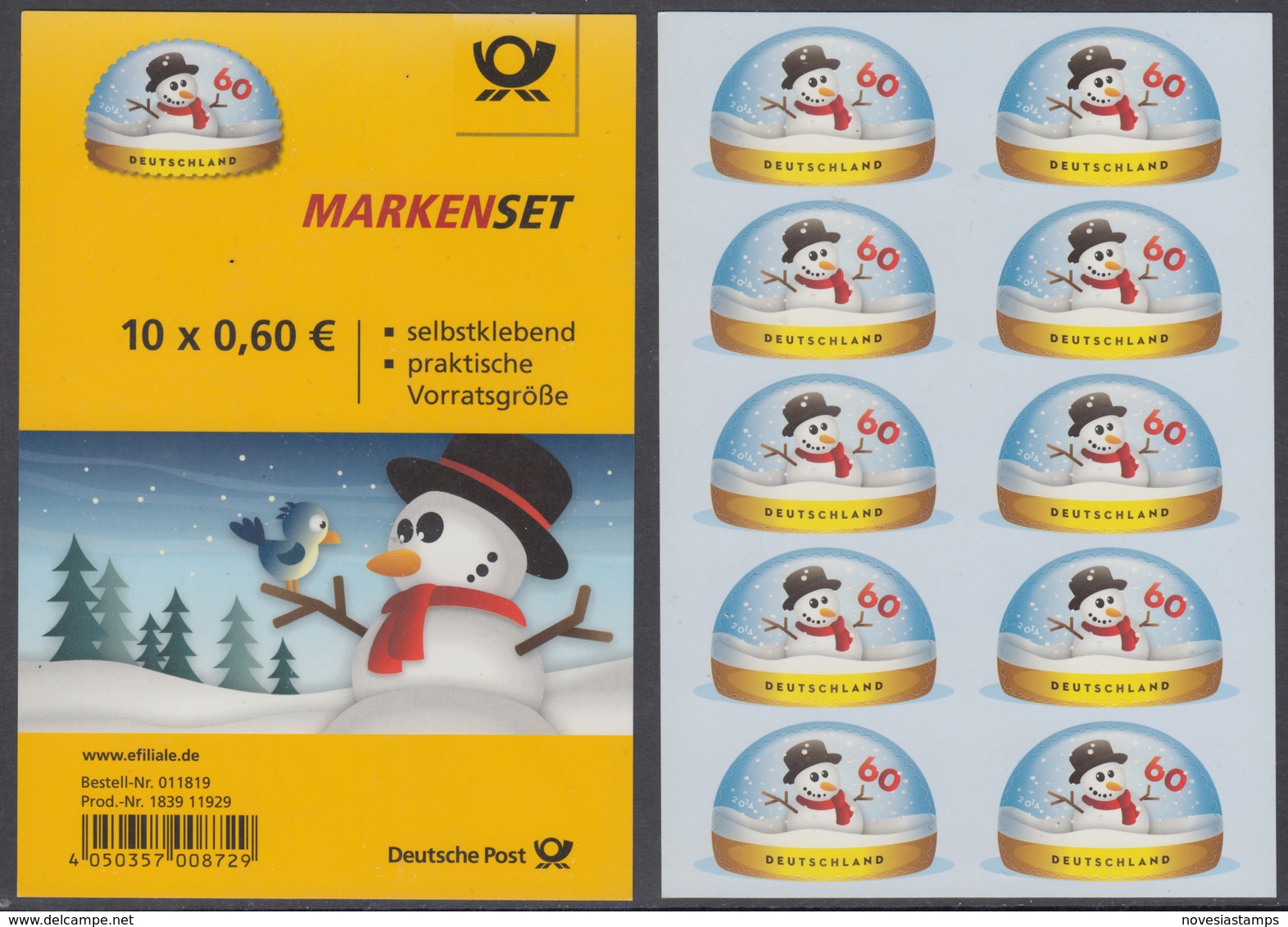 !a! GERMANY 2014 Mi. 3113 MNH BOOKLET(10) (self-adhesive) -Snowman - 2011-2020