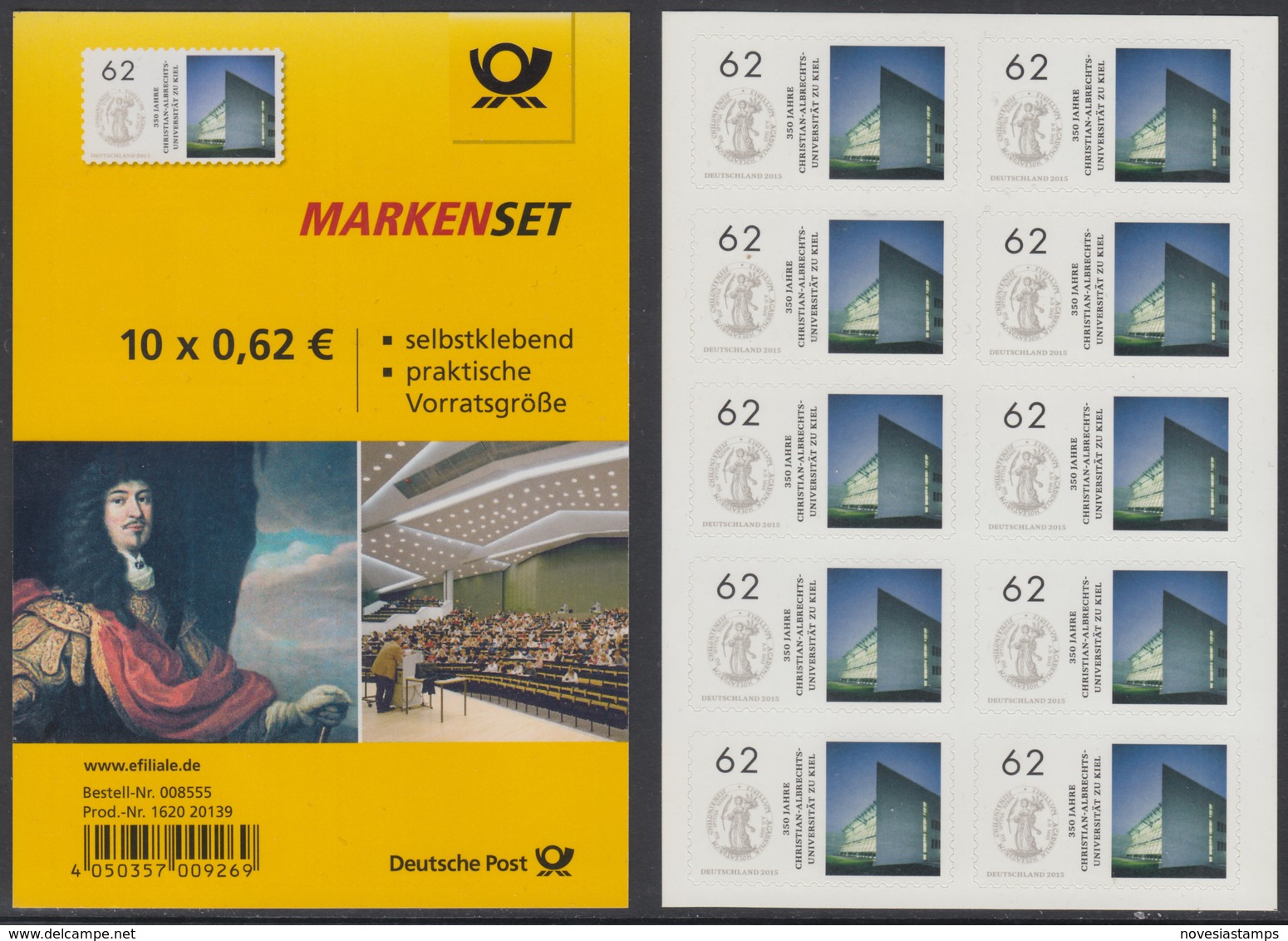 !a! GERMANY 2015 Mi. 3155 MNH BOOKLET(10) (self-adhesive) -Christian-Albrechts-University At Kiel - 2011-2020