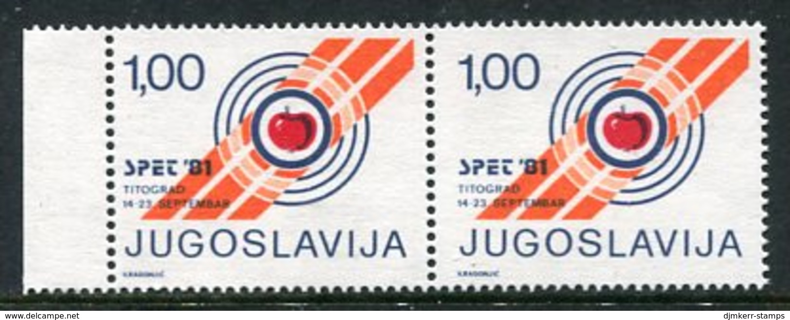 YUGOSLAVIA 1981 SPET '81 European Shooting Championship Tax Stamp, Marginal Pair With Variety MNH / ** - Wohlfahrtsmarken